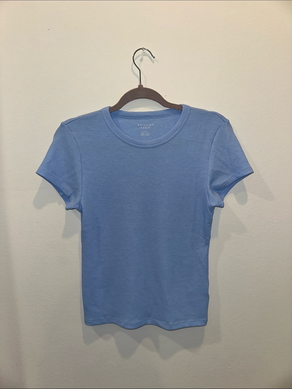 American Eagle Outfitters Light Blue Ribbed Short Sleeve Tee